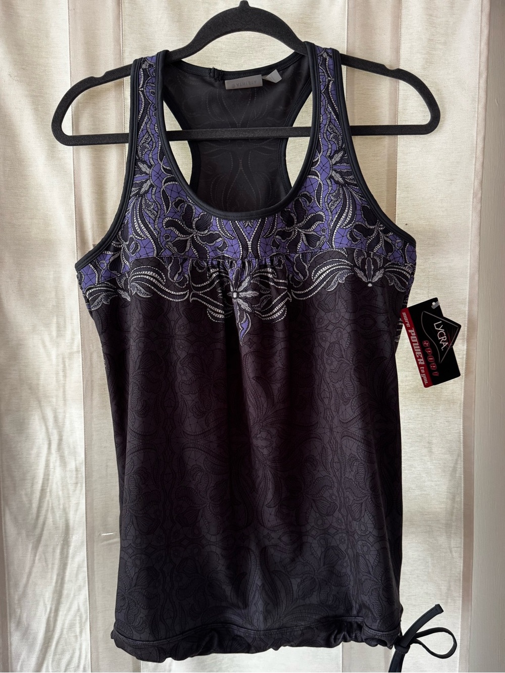 Athleta Black Tank with Purple Embroidered Yoke NEW WITH TAGS